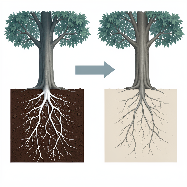 AI-generated conceptual illustration (Shorea robusta trees and soil profiles). It explains the idea and does not show study data.