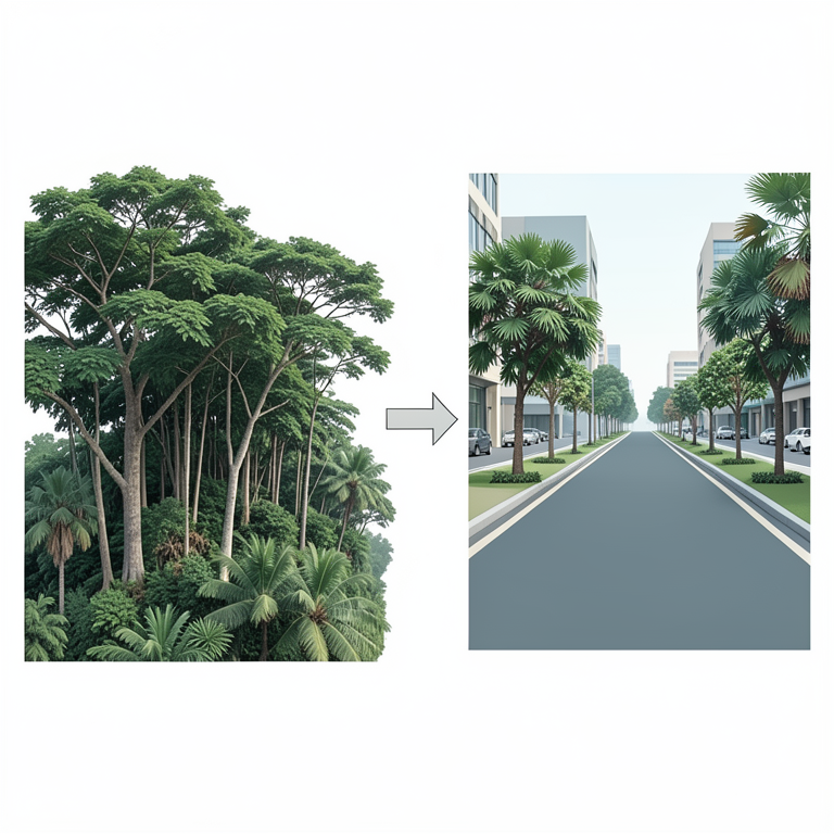 AI-generated conceptual illustration (Urban tree flora of Yeola City). It explains the idea and does not show study data.