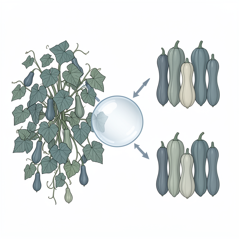 AI-generated conceptual illustration (bottle gourd plants (Lagenaria siceraria)). It explains the idea and does not show study data.
