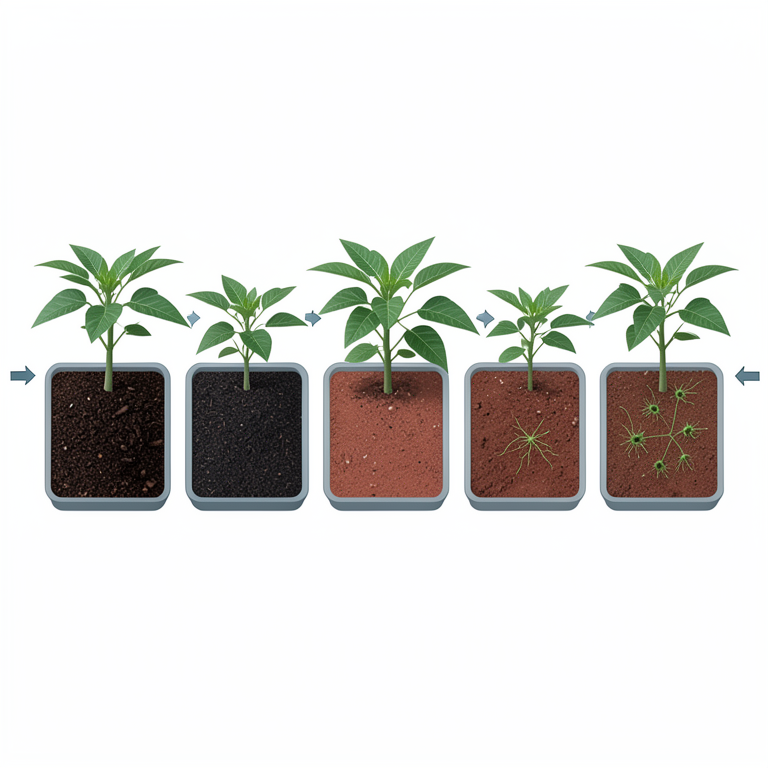 AI-generated conceptual illustration (papaya plants (Carica papaya L. var. Red Lady) in seedling trays). It explains the idea and does not show study data.
