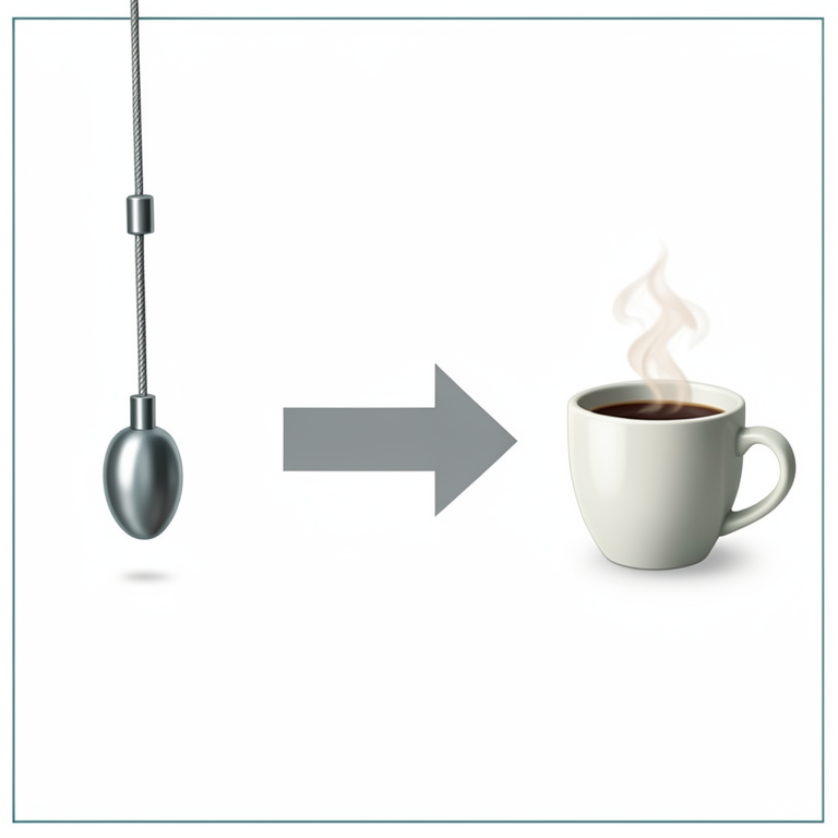 AI-generated conceptual illustration (a mechanical pendulum and a cooling cup of coffee). It explains the idea and does not show study data.