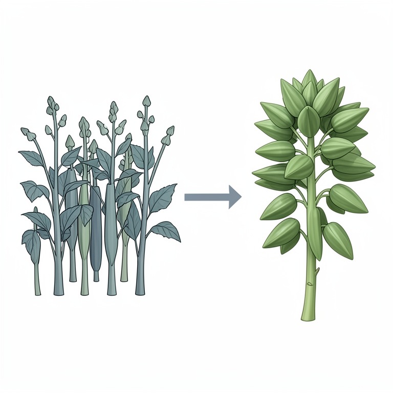 AI-generated conceptual illustration (Okra plants (Abelmoschus esculentus)). It explains the idea and does not show study data.