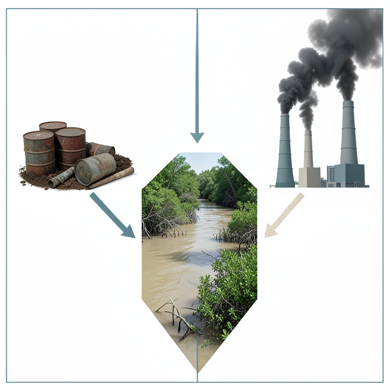 AI-generated conceptual illustration (Kolo Creek water body in the Niger Delta). It explains the idea and does not show study data.