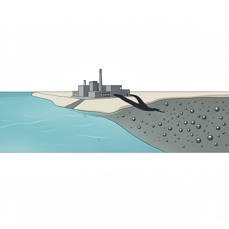 AI-generated conceptual illustration (A river flowing past an industrial factory complex). It explains the idea and does not show study data.