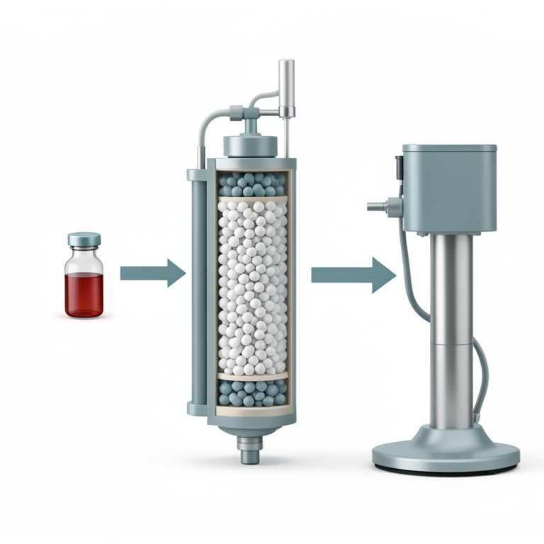 AI-generated conceptual illustration (High-performance liquid chromatography (HPLC) system and blood plasma samples). It explains the idea and does not show study data.