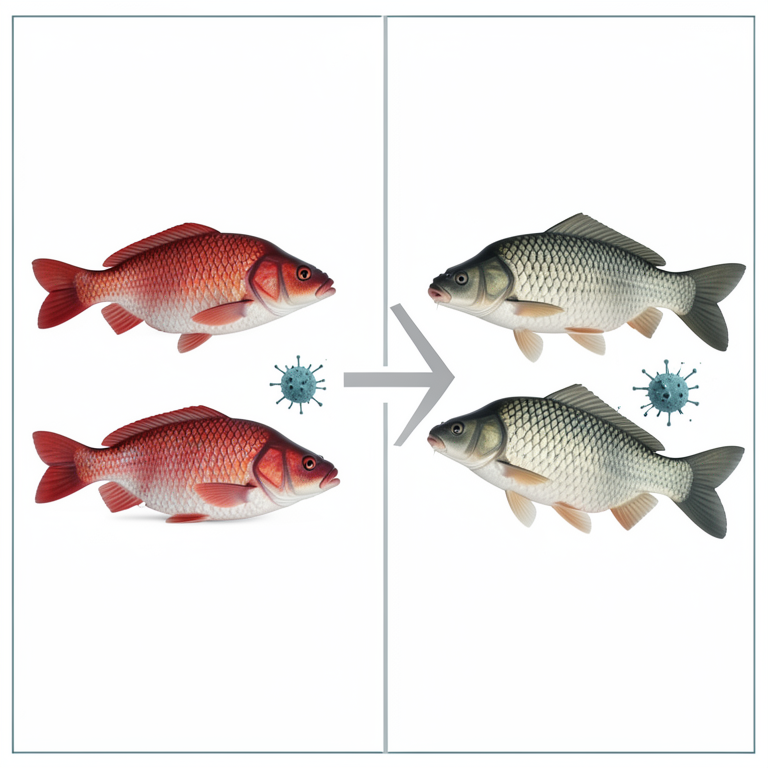 AI-generated conceptual illustration (Red hybrid tilapia, giant gourami, and various carp species). It explains the idea and does not show study data.