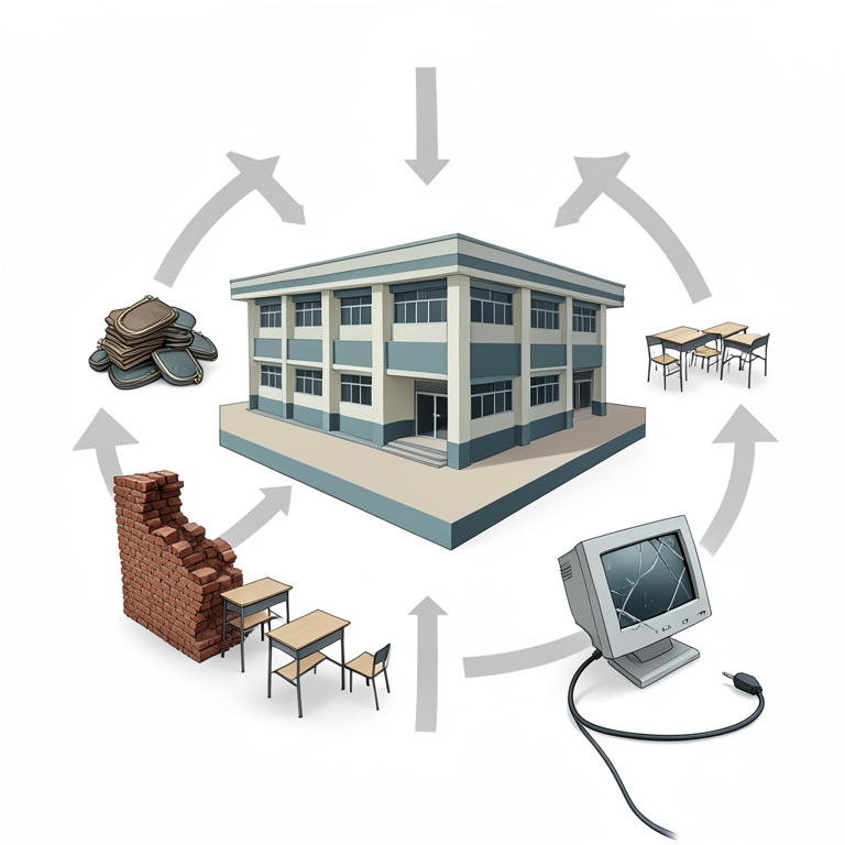 AI-generated conceptual illustration (A technical vocational college building in Bo City, Sierra Leone). It explains the idea and does not show study data.