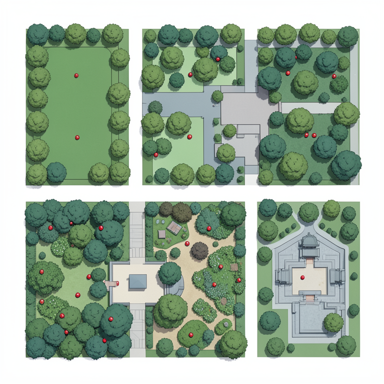 AI-generated conceptual illustration (A college campus landscape with diverse tropical tree species). It explains the idea and does not show study data.