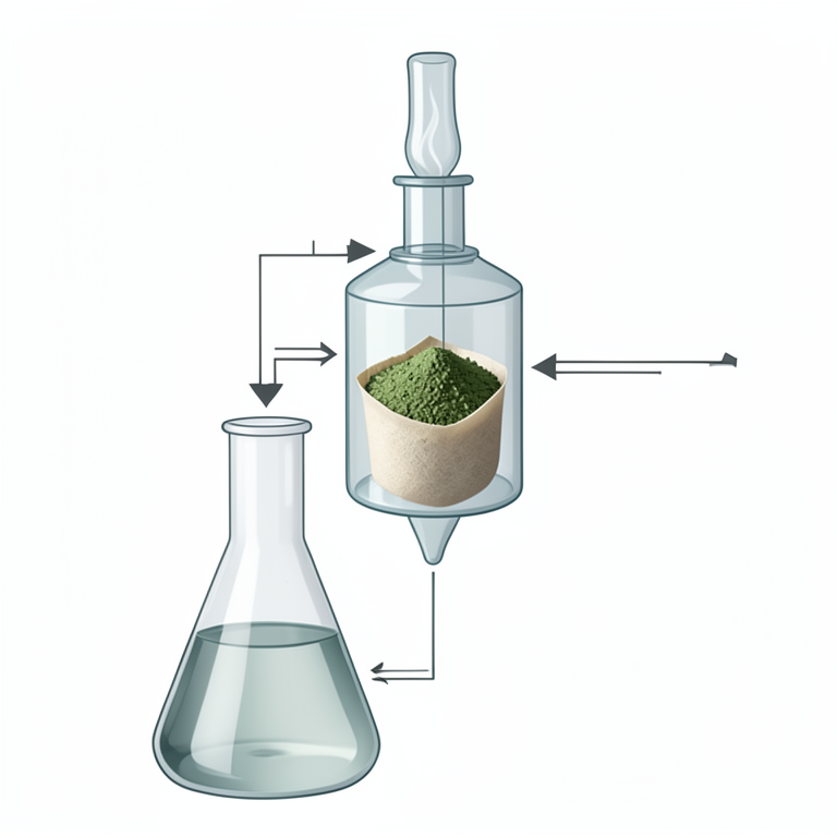 AI-generated conceptual illustration (Mucuna pruriens leaves and a Soxhlet extraction apparatus). It explains the idea and does not show study data.