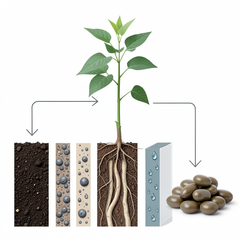 AI-generated conceptual illustration (soybean plants). It explains the idea and does not show study data.