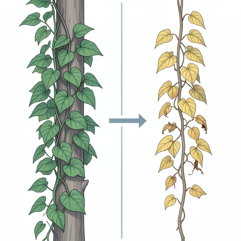 AI-generated conceptual illustration (climbing angiosperms on a tree trunk). It explains the idea and does not show study data.