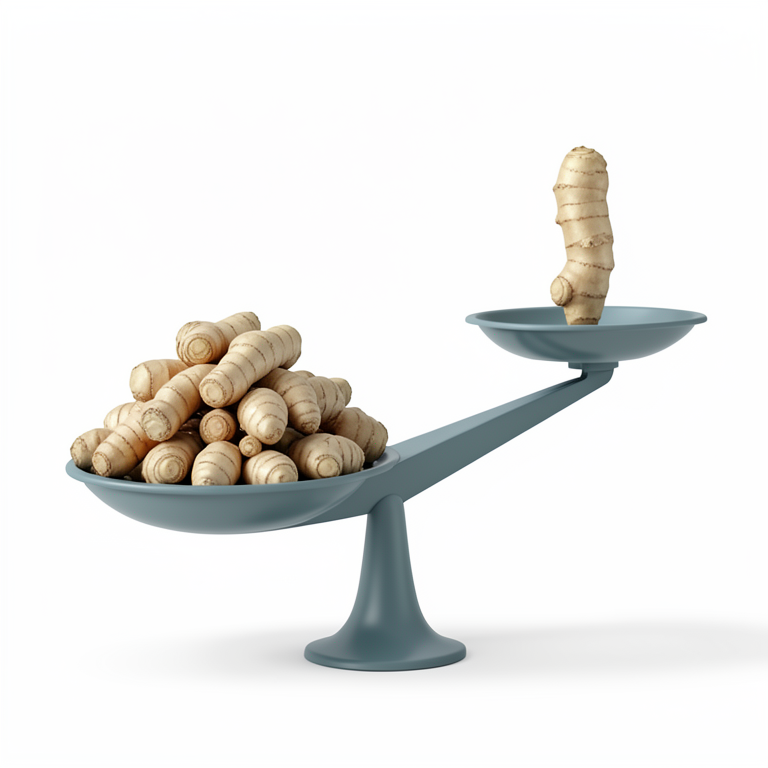 AI-generated conceptual illustration (turmeric rhizomes in a marketplace setting). It explains the idea and does not show study data.