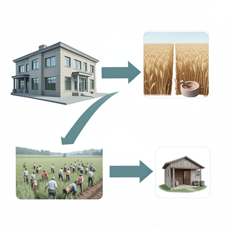 AI-generated conceptual illustration (A rural regional bank building and agricultural landscapes). It explains the idea and does not show study data.