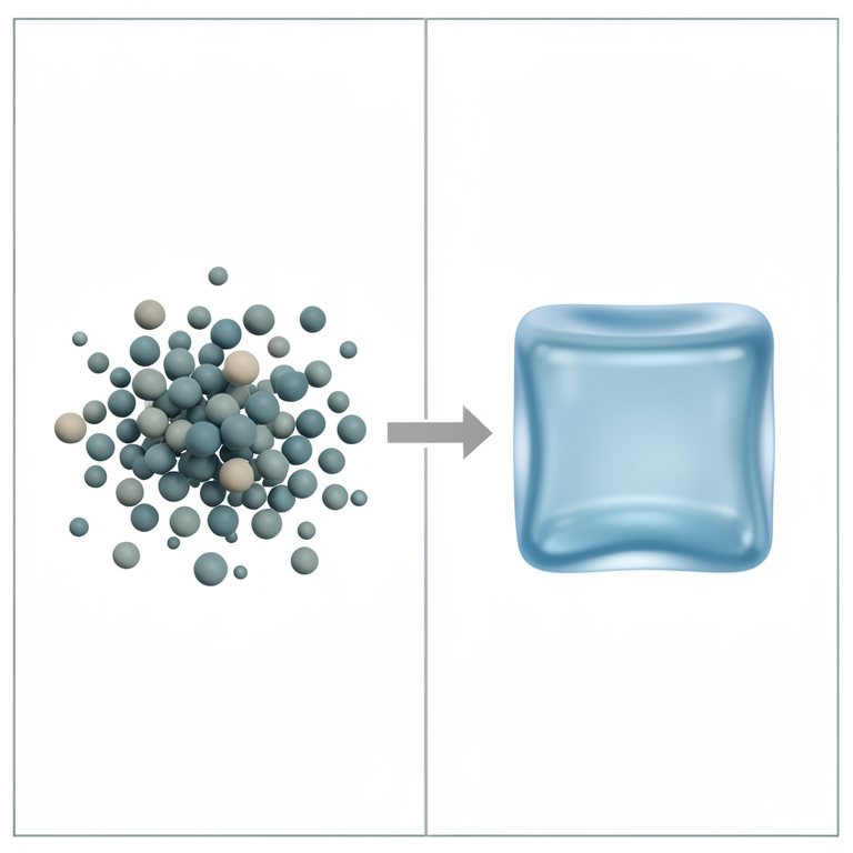 AI-generated conceptual illustration (atomic particles and a continuous fluid volume). It explains the idea and does not show study data.