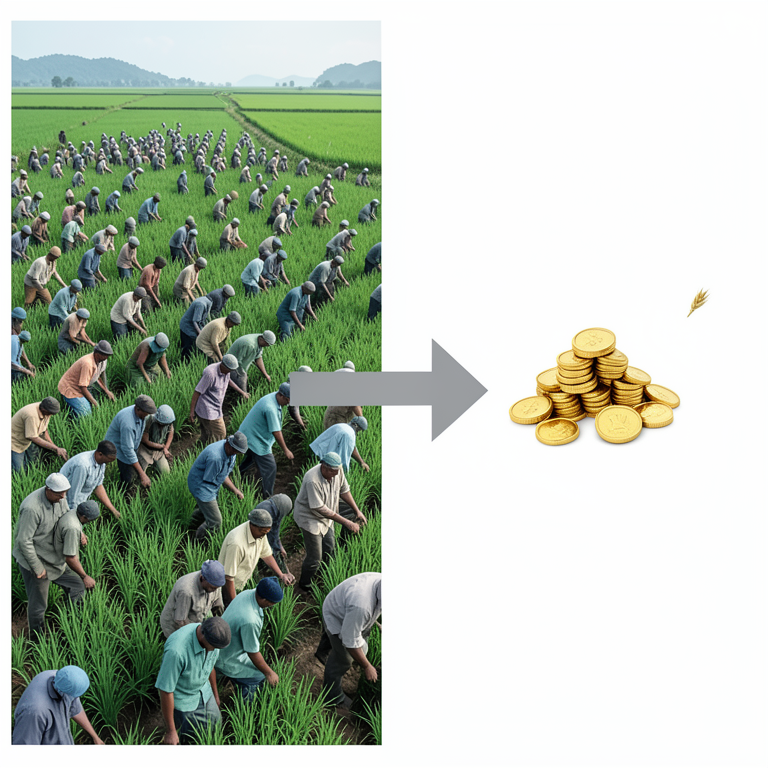 AI-generated conceptual illustration (Indian farmland with rice and wheat crops). It explains the idea and does not show study data.