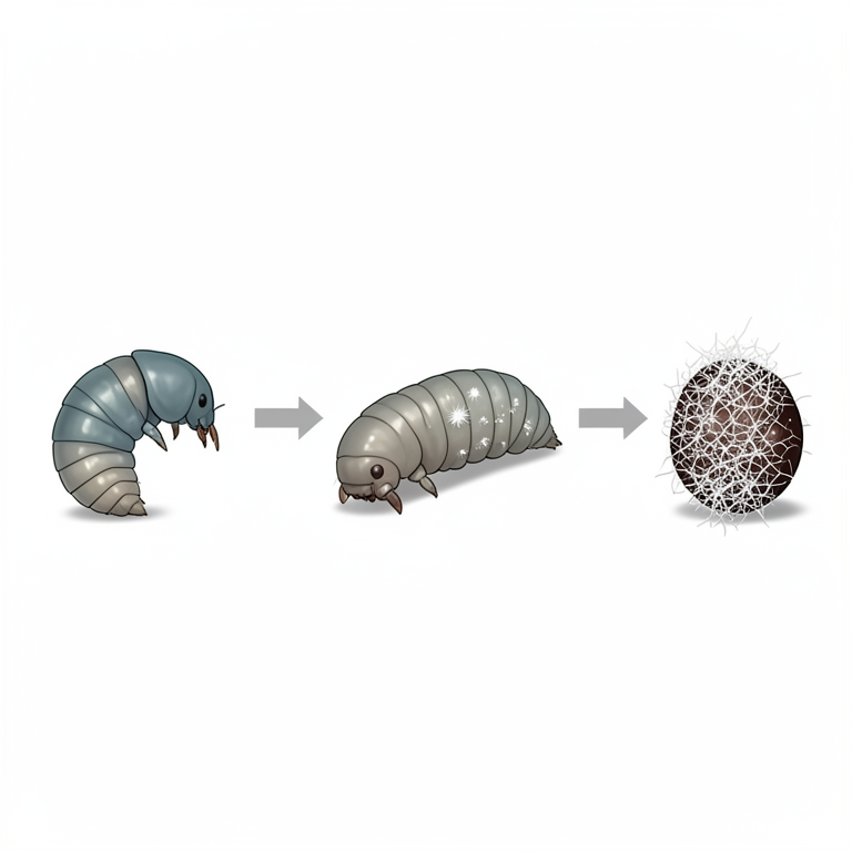 AI-generated conceptual illustration (Spodoptera litura larvae (tobacco cutworm caterpillars)). It explains the idea and does not show study data.