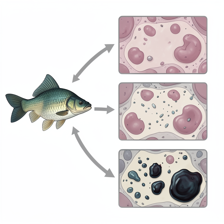 AI-generated conceptual illustration (Cyprinus carpio (common carp) kidney tissue). It explains the idea and does not show study data.
