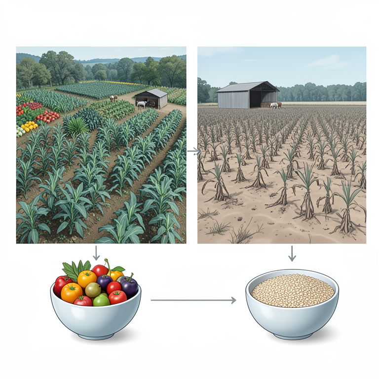 AI-generated conceptual illustration (maize and bean crops in smallholder farm plots). It explains the idea and does not show study data.