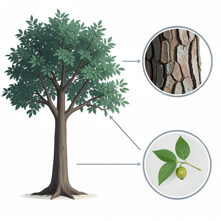 AI-generated conceptual illustration (Indian medicinal tree species). It explains the idea and does not show study data.
