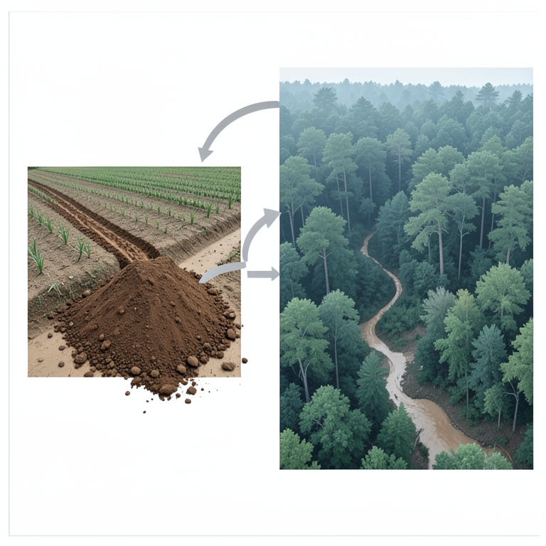 AI-generated conceptual illustration (Korean Peninsula landscape with cropland and forest). It explains the idea and does not show study data.