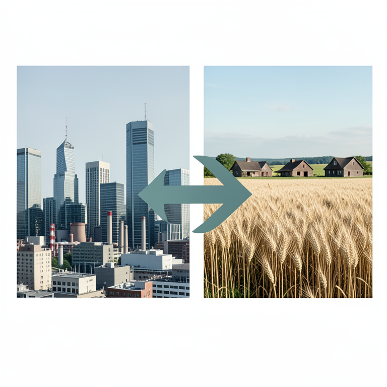 AI-generated conceptual illustration (Haryana landscape featuring a modern industrial city skyline and traditional rural farmland). It explains the idea and does not show study data.