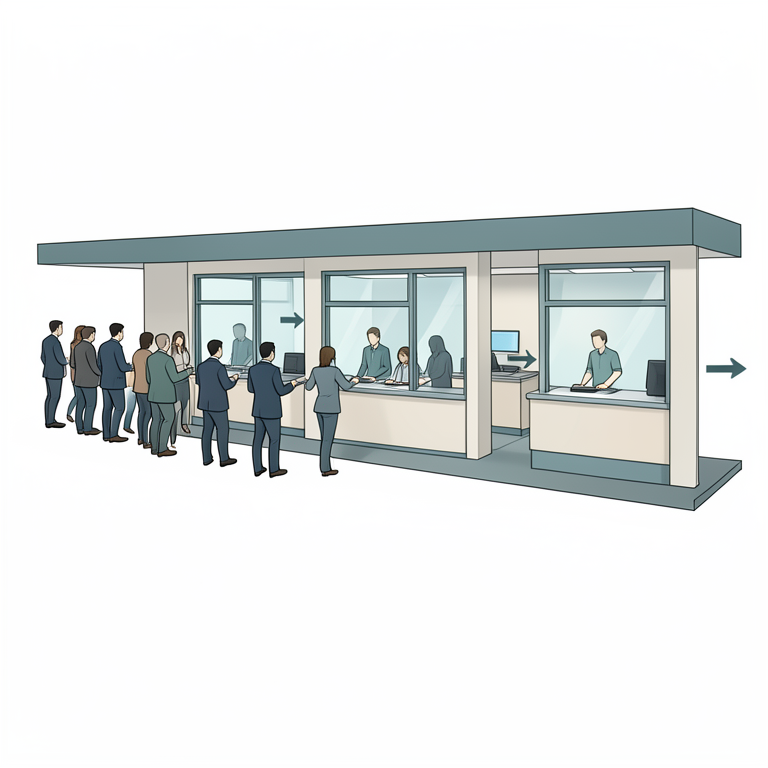 AI-generated conceptual illustration (Railway ticket counters). It explains the idea and does not show study data.