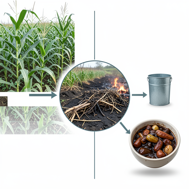 AI-generated conceptual illustration (Cassava and maize crops in a rural Nigerian farmland setting). It explains the idea and does not show study data.
