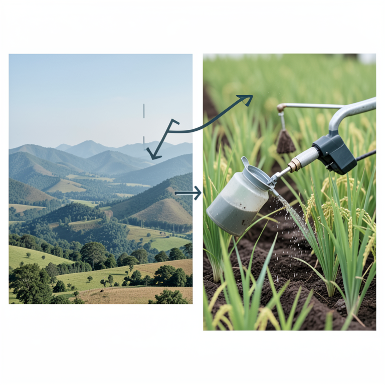 AI-generated conceptual illustration (Spring rice plants in a field in Eastern Chitwan, Nepal). It explains the idea and does not show study data.