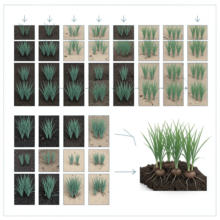AI-generated conceptual illustration (direct seeded rice (Oryza sativa) plants in field plots). It explains the idea and does not show study data.
