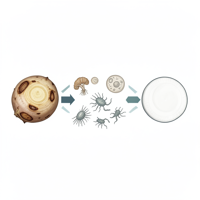 AI-generated conceptual illustration (lotus root plants (Nelumbo nucifera)). It explains the idea and does not show study data.
