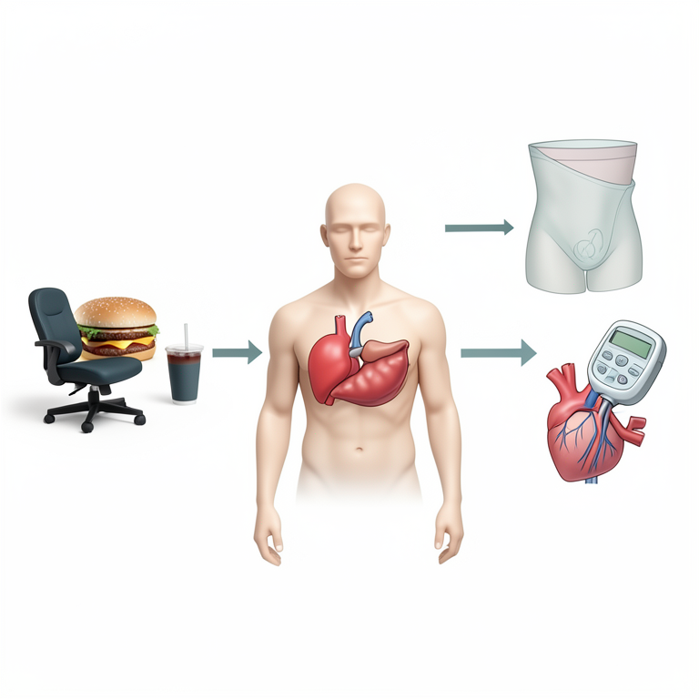 AI-generated conceptual illustration (Adult human organs and lifestyle objects). It explains the idea and does not show study data.