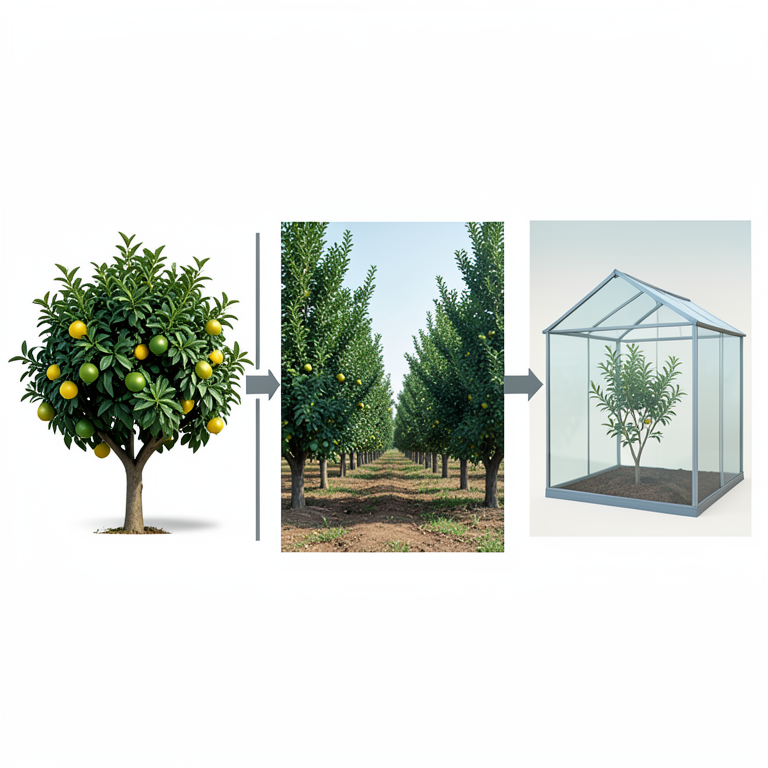 AI-generated conceptual illustration (citrus trees). It explains the idea and does not show study data.