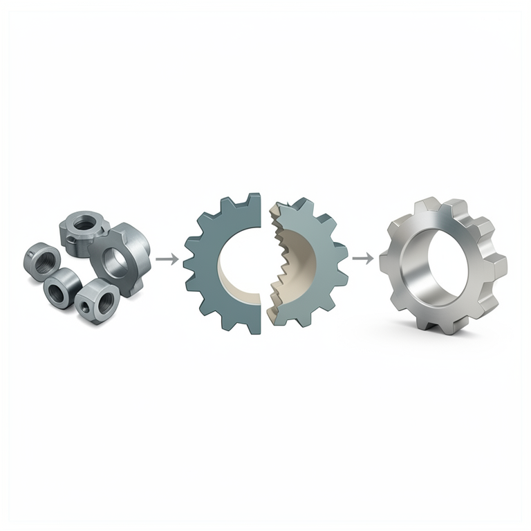 AI-generated conceptual illustration (industrial precision-machined steel gears). It explains the idea and does not show study data.