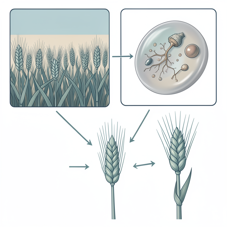 AI-generated conceptual illustration (wheat plants and seeds). It explains the idea and does not show study data.