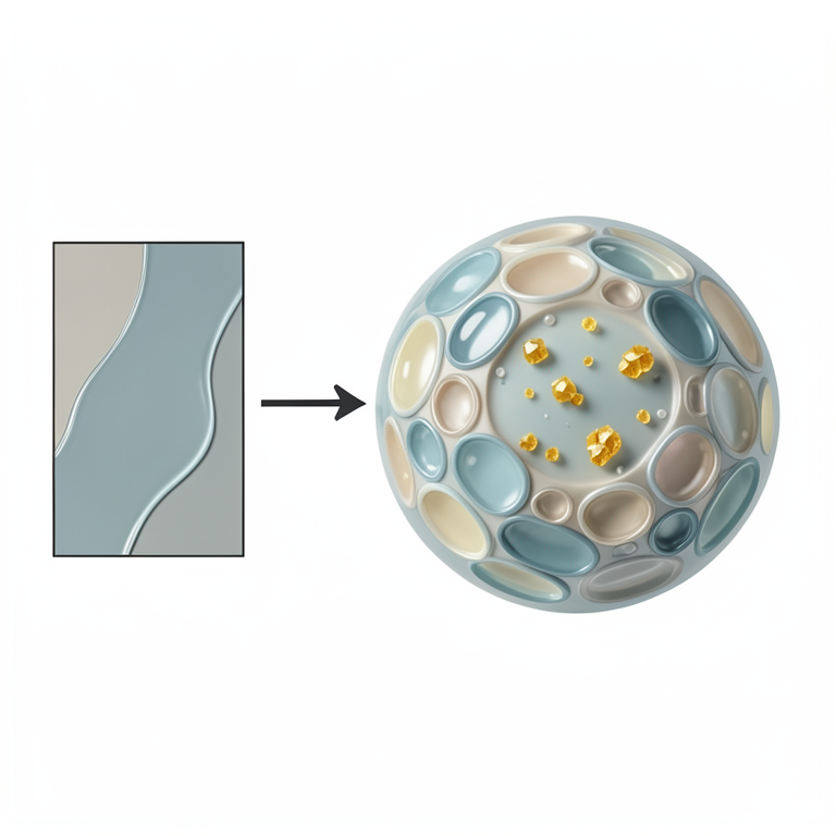 AI-generated conceptual illustration (phospholipid liposomes encapsulating curcumin molecules). It explains the idea and does not show study data.