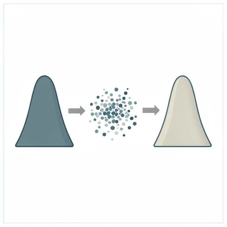 AI-generated conceptual illustration (Abstract mathematical conceptualization of probability distributions). It explains the idea and does not show study data.