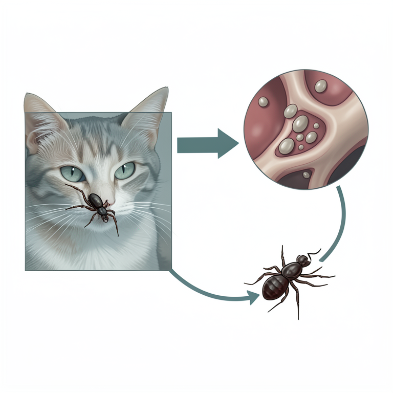 AI-generated conceptual illustration (Domestic cat and Amblyomma americanum tick). It explains the idea and does not show study data.