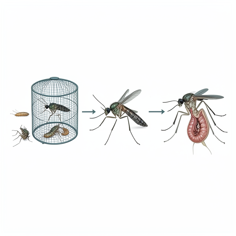 AI-generated conceptual illustration (Aedes aegypti and Aedes albopictus mosquitoes). It explains the idea and does not show study data.