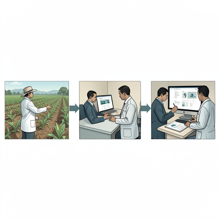 AI-generated conceptual illustration (Agricultural scientists in a rural Indian field office setting). It explains the idea and does not show study data.