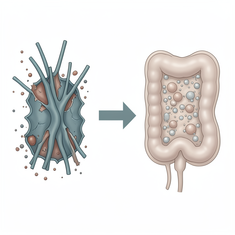 AI-generated conceptual illustration (rat intestinal tissue). It explains the idea and does not show study data.