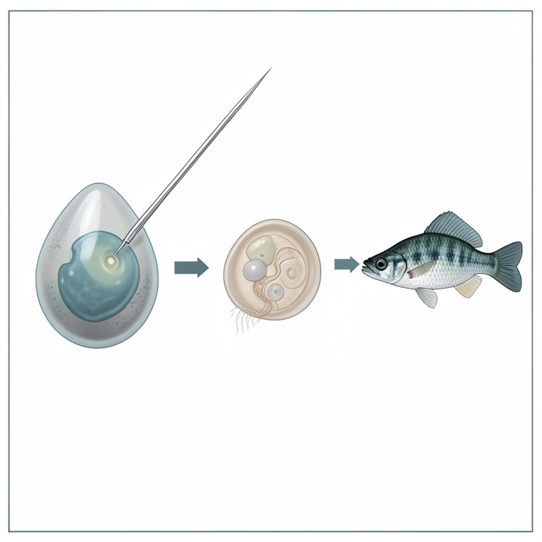 AI-generated conceptual illustration (Zebrafish embryos and adult fish). It explains the idea and does not show study data.