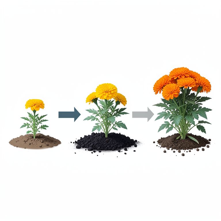 AI-generated conceptual illustration (marigold plants (cv. Pusa Narangi Gainda)). It explains the idea and does not show study data.