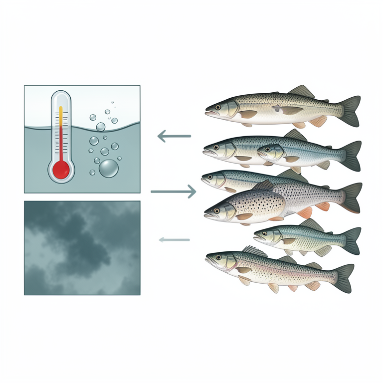 AI-generated conceptual illustration (Freshwater fish species in an impounded river system). It explains the idea and does not show study data.