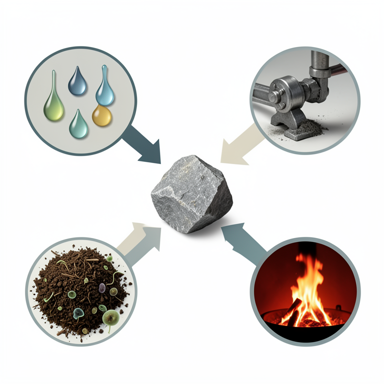 AI-generated conceptual illustration (low-grade rock phosphate minerals). It explains the idea and does not show study data.