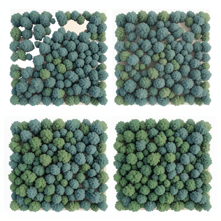 AI-generated conceptual illustration (Satellite-observed vegetation indices of a mixed forest landscape). It explains the idea and does not show study data.