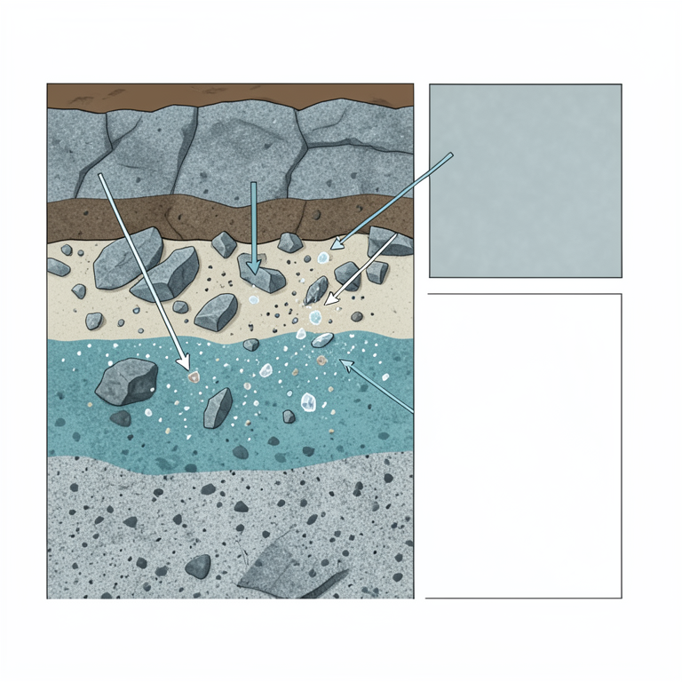 AI-generated conceptual illustration (granite bedrock cross-section in a rift valley). It explains the idea and does not show study data.