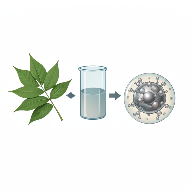 AI-generated conceptual illustration (Neem leaves and selenium nanoparticles). It explains the idea and does not show study data.