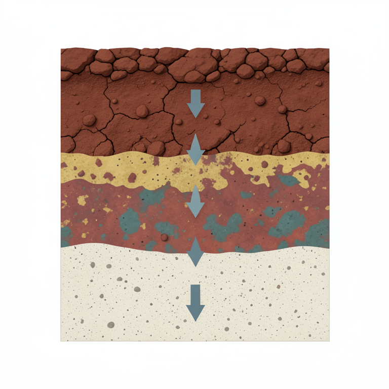 AI-generated conceptual illustration (laterite soil profile in the Congo Basin). It explains the idea and does not show study data.