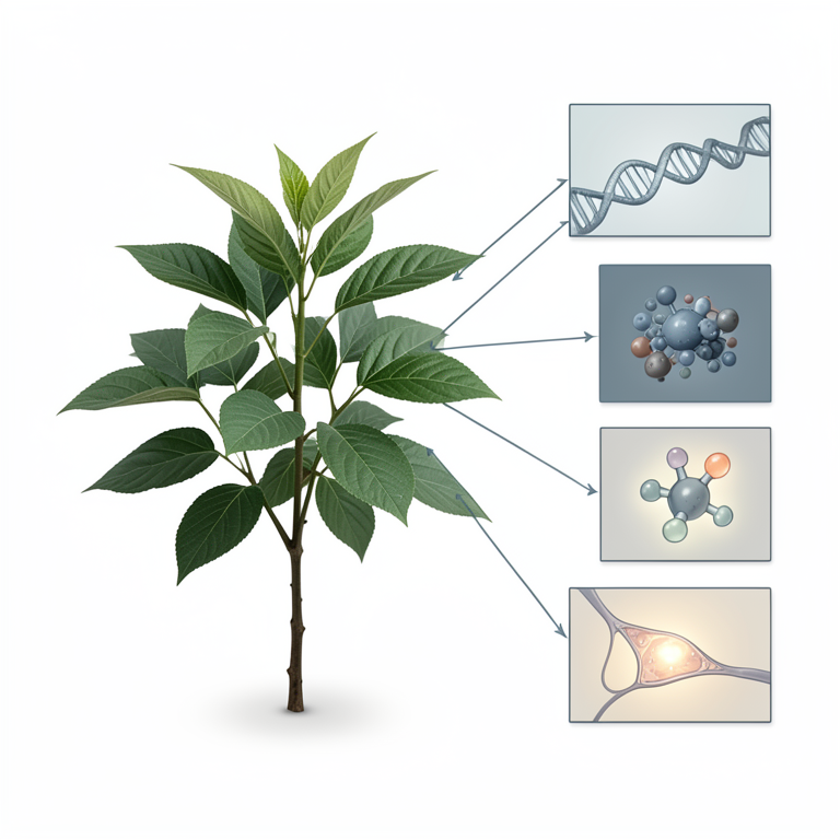 AI-generated conceptual illustration (Helicteres isora plant). It explains the idea and does not show study data.