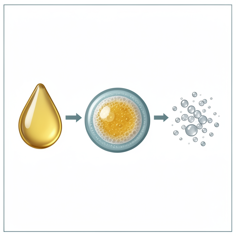 AI-generated conceptual illustration (fish oil nanoemulsion droplets). It explains the idea and does not show study data.
